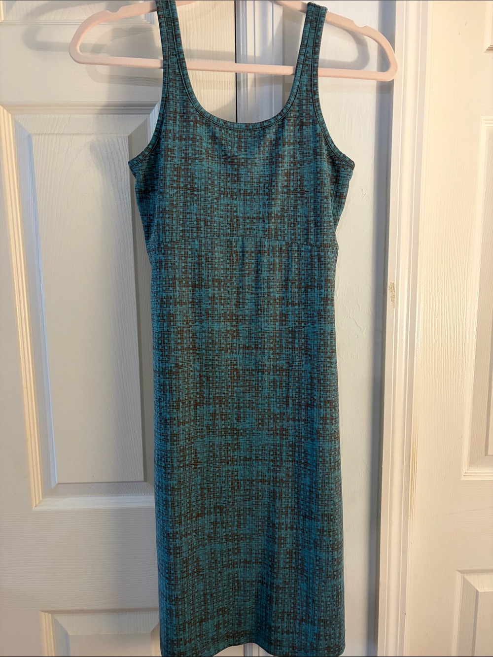 PFG Columbia Sportswear Freezer Dress Teal Plaid Knit scoop neck